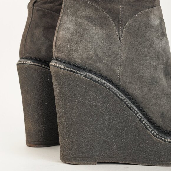 Yves Saint Laurent Grey Suede Shearling Platform Wedge Boot - Picture 8 of 10